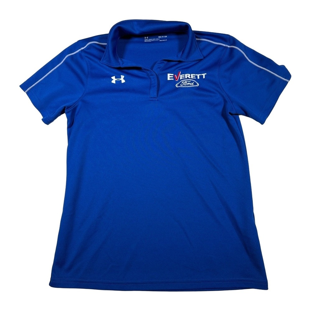 Under Armour Everett Ford Polo Shirt Womens Small Blue Heatgear Short Sleeve
